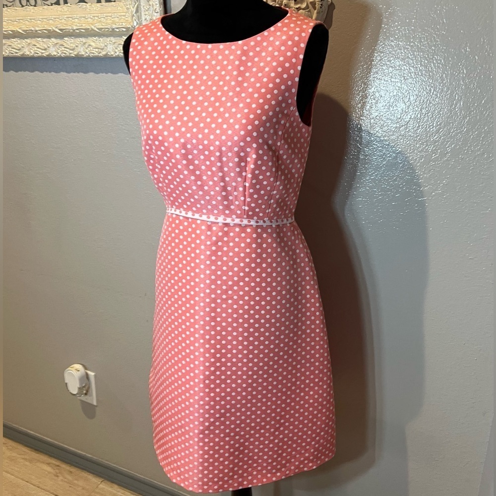 Tahari Pink Polka Dot Sleeveless Dress - Picture 4 of 11